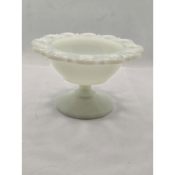 Vtg Anchor Hocking White Milk Glass Lace Edge Pedestal Candy Dish Compote 5" - Picture 1 of 7